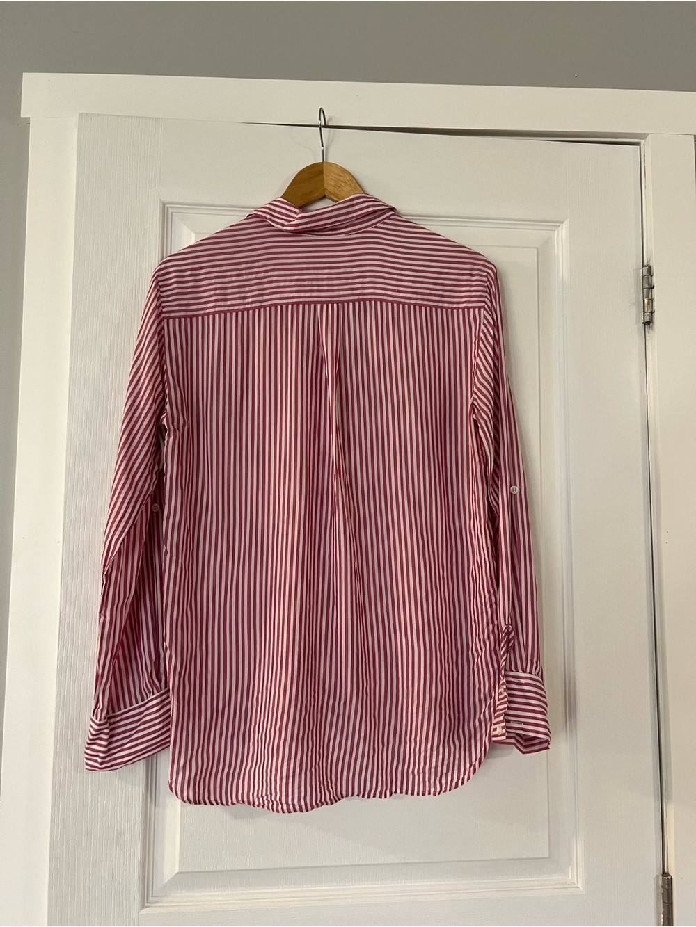 Zara Red and White Striped Button-Down Blouse - Picture 2 of 6
